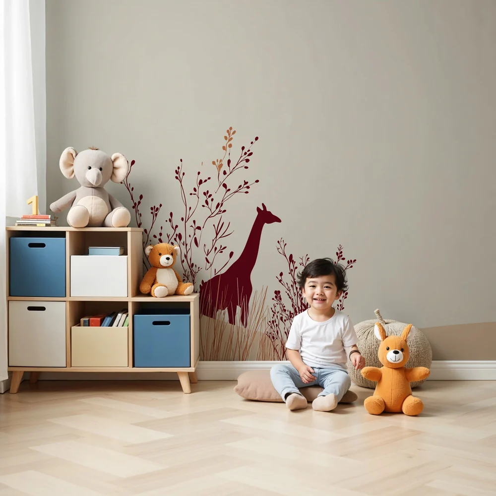 Papier de parede dječja soba | Elegantan žirafa i umirujući krajolici