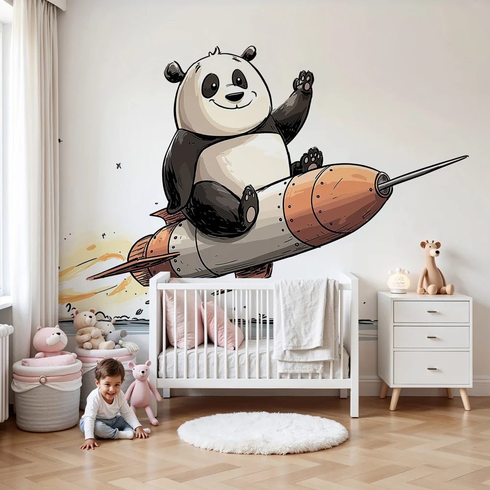 Papier de parede dječja soba | Panda astronauti i raketa