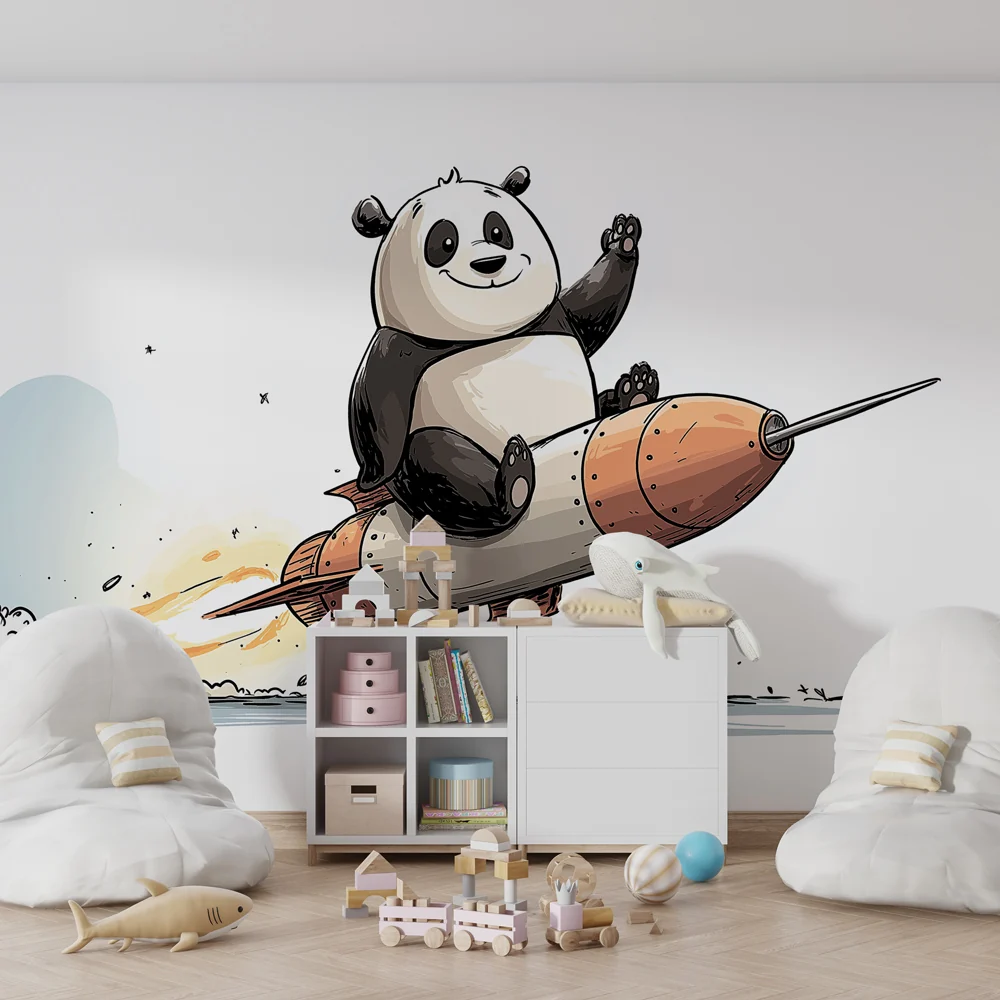Papier de parede dječja soba | Panda astronauti i raketa