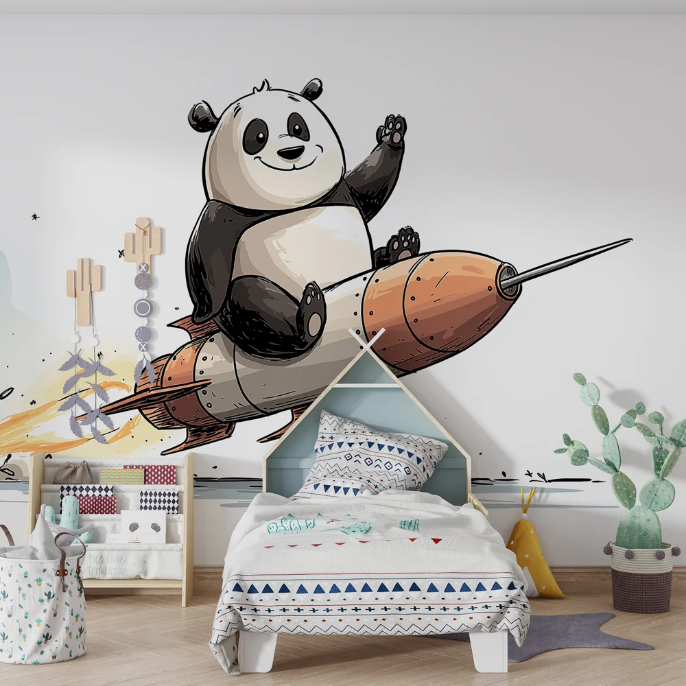 Papier de parede dječja soba | Panda astronauti i raketa
