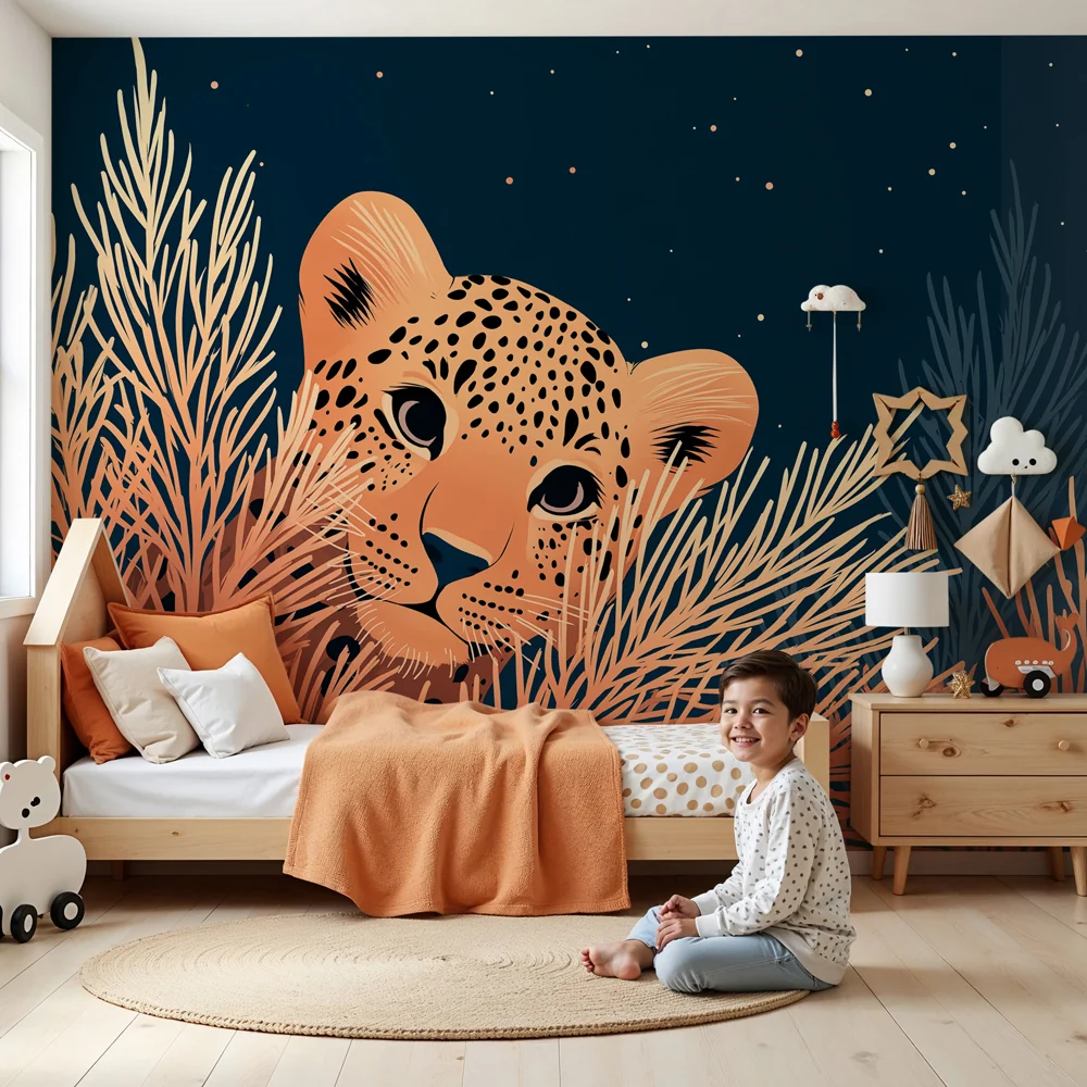 Papier de parede dječja soba | Skriveni leopard u zvjezdanoj noći