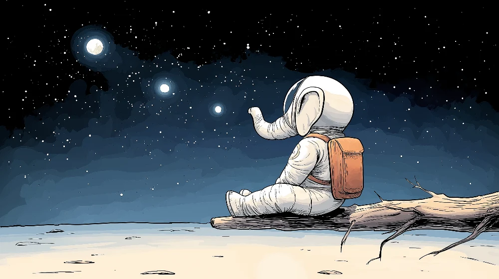 Papier de parede dječja soba | Slon astronaut promatrajući zvijezde