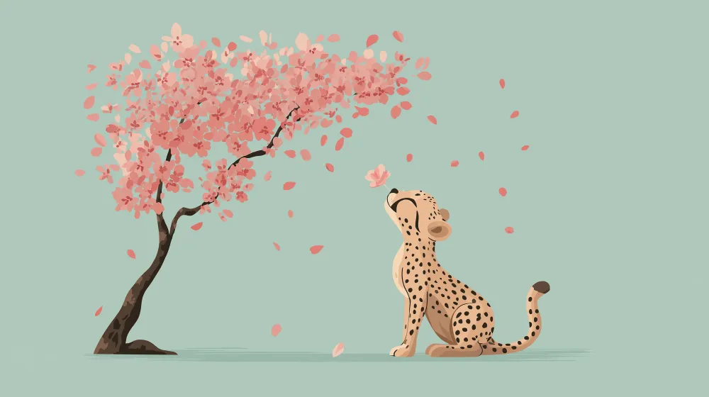 Papier de parede dječja soba | Sretan leopard ispod cvjetajuće trešnje