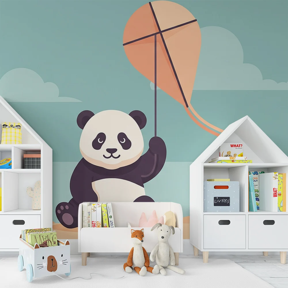 Papier de parede dječja soba | Sretan panda i zmaj na nebu