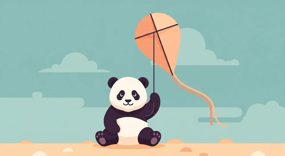 Papier de parede dječja soba | Sretan panda i zmaj na nebu