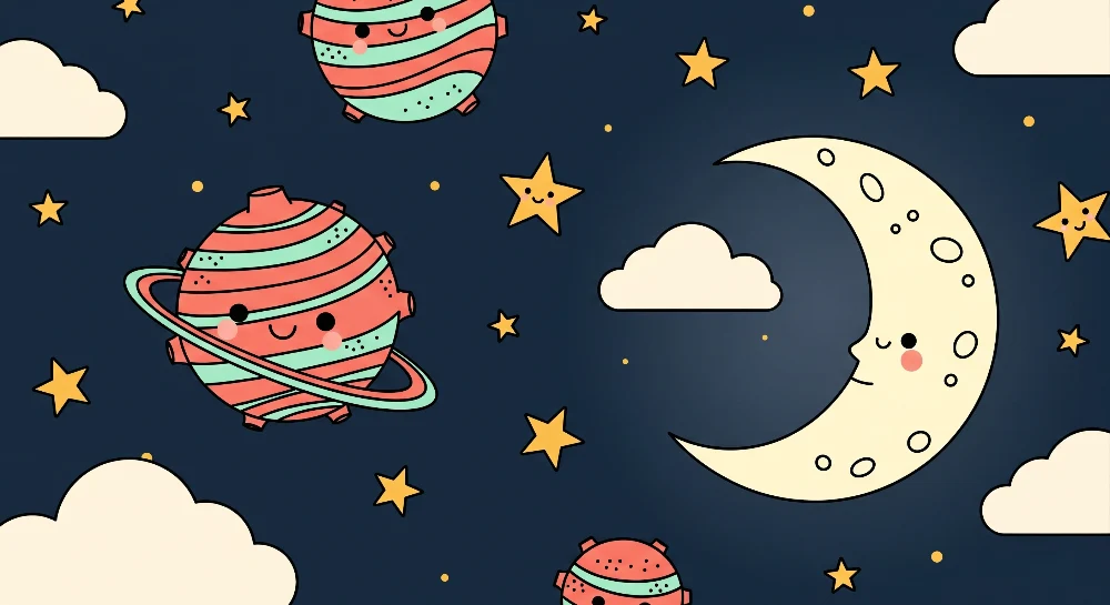 Papier de parede dječja soba | Sretne planete i zvjezdano nebo