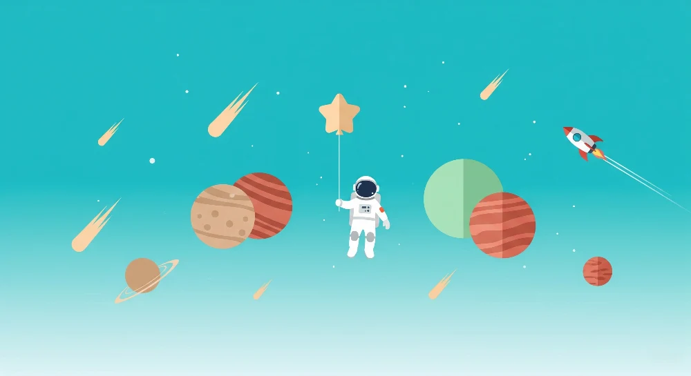 Papier de parede dječja soba | Svemirsko istraživanje s astronautom i planetima plavog neba