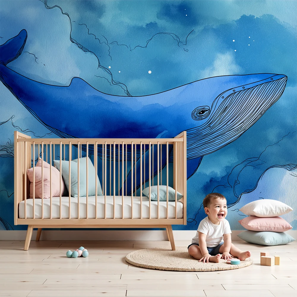 Papier de parede dječja soba | Velika kit majestetično pliva u plavom oceanu