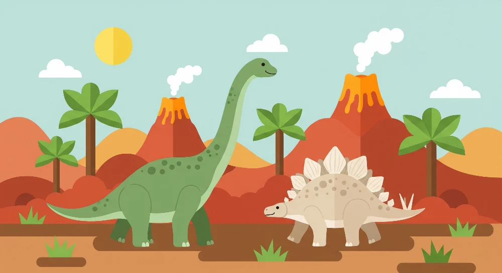 Papier de parede dječje sobe | Šareni dinosauri i vulkani