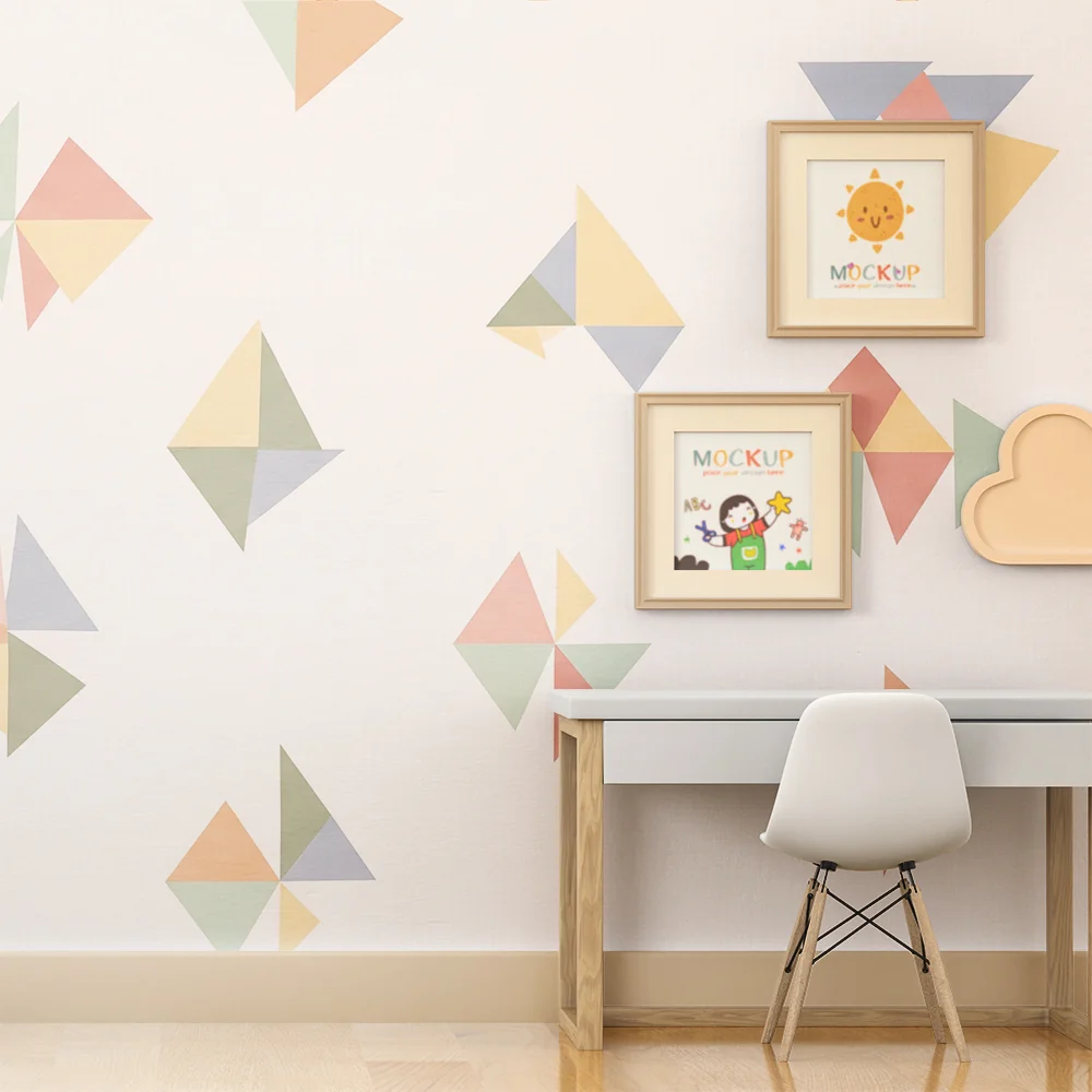 Papier de parede dječje sobe | Šareni geometrijski uzorci na bijeloj pozadini
