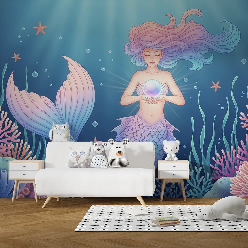 Papier de parede dječje sobe | Čarobna sirena s biserom na dnu oceana