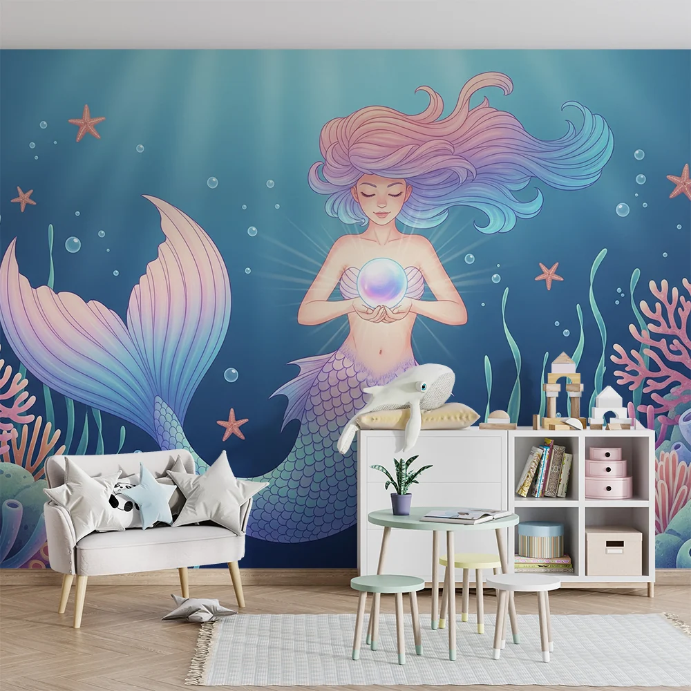 Papier de parede dječje sobe | Čarobna sirena s biserom na dnu oceana