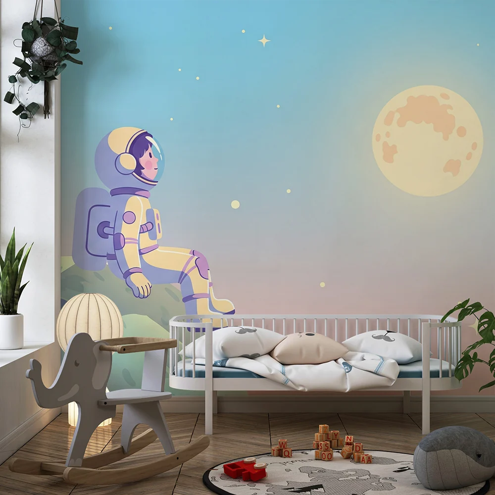 Papier de parede dječje sobe | Astronaut promatra mjesec na zvjezdanom nebu