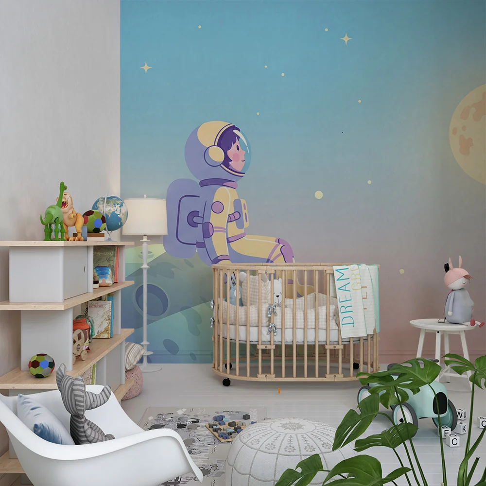 Papier de parede dječje sobe | Astronaut promatra mjesec na zvjezdanom nebu