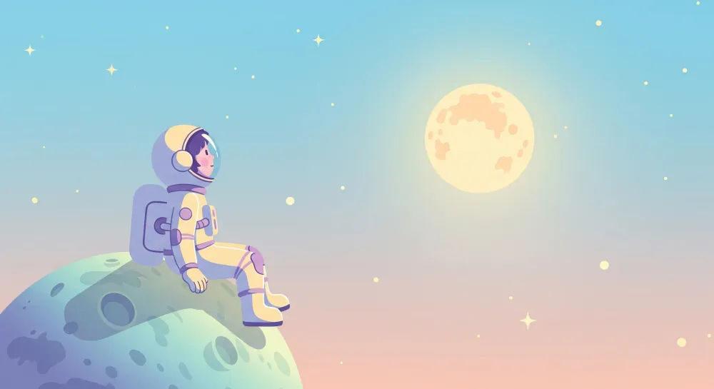 Papier de parede dječje sobe | Astronaut promatra mjesec na zvjezdanom nebu