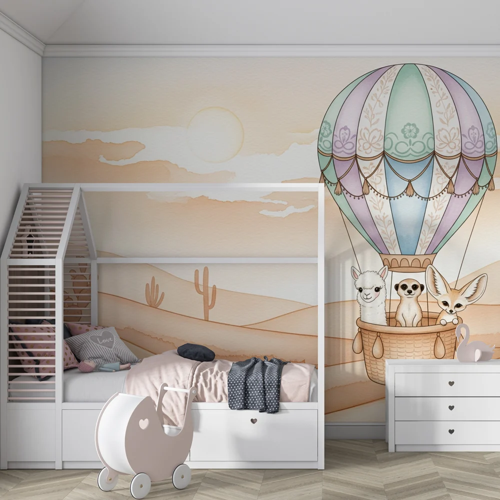 Papier de parede dječje sobe | Balon i životinje pustinje
