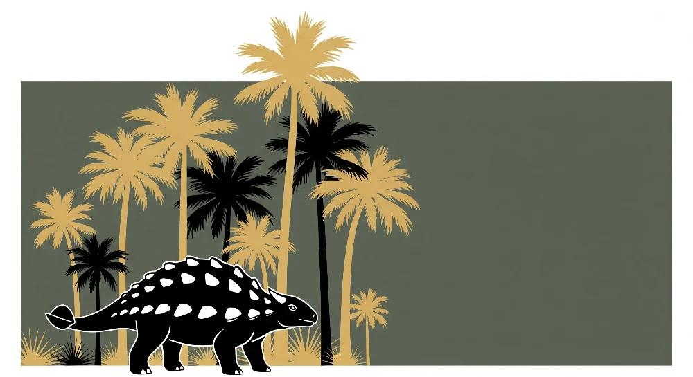 Papier de parede dječje sobe | Dinosaur i palmi u umirujućem tropskom dekoru