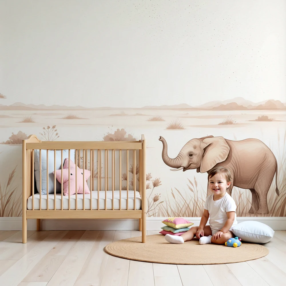 Papier de parede dječje sobe | Elegantni safari s slonom i antilopom