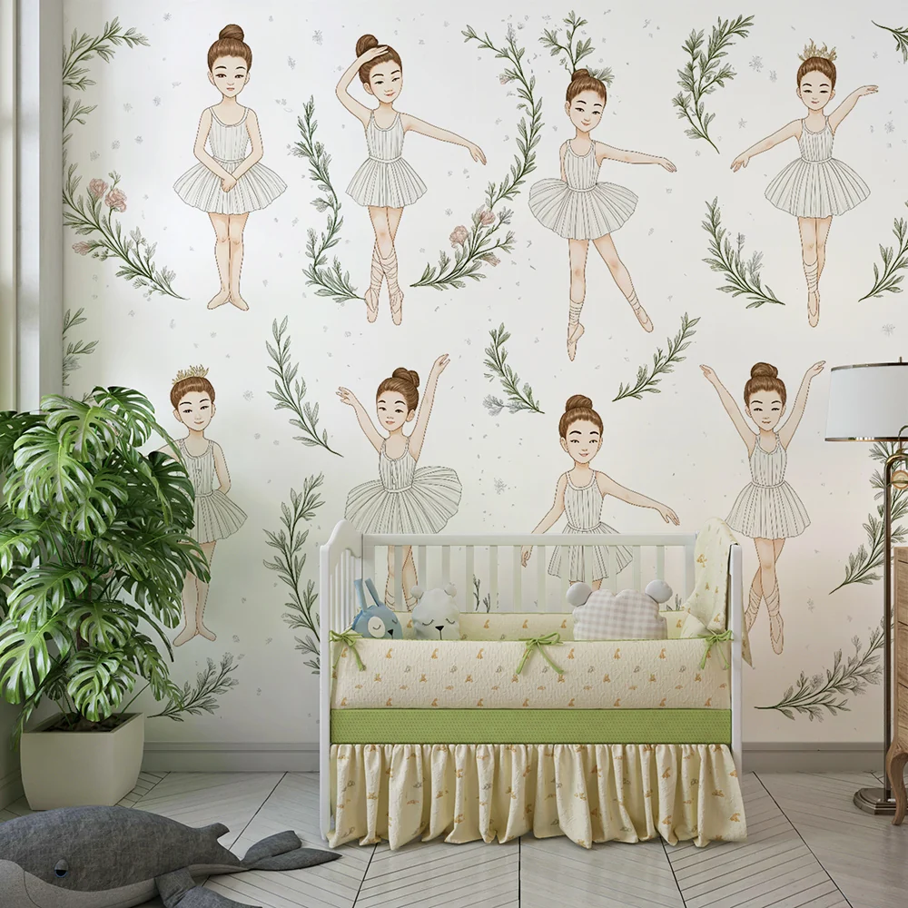Papier de parede dječje sobe | Elegatni plesači i nježno lišće