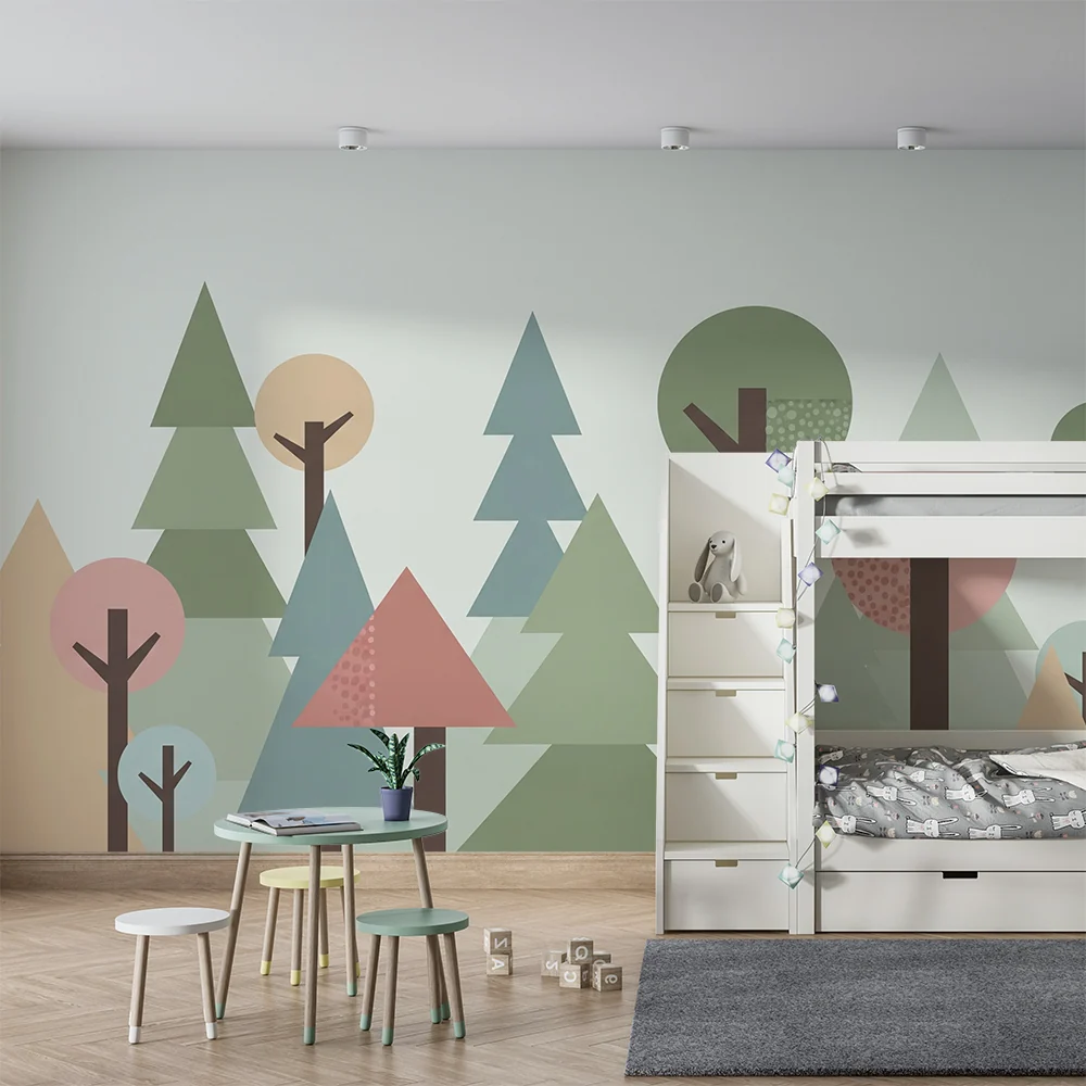 Papier de parede dječje sobe | Geometrijska šuma u nježnim bojama