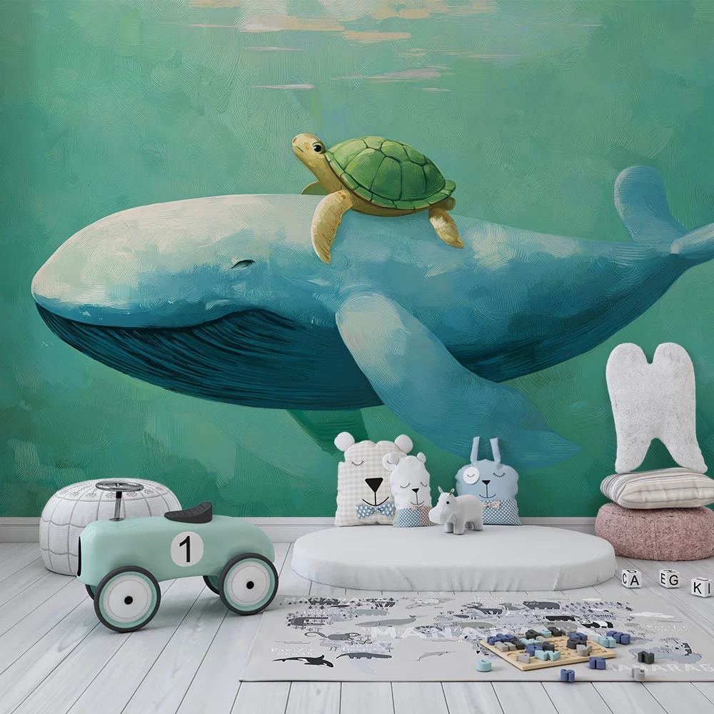 Papier de parede dječje sobe | Kit i kornjač plivaju u mirnom oceanu