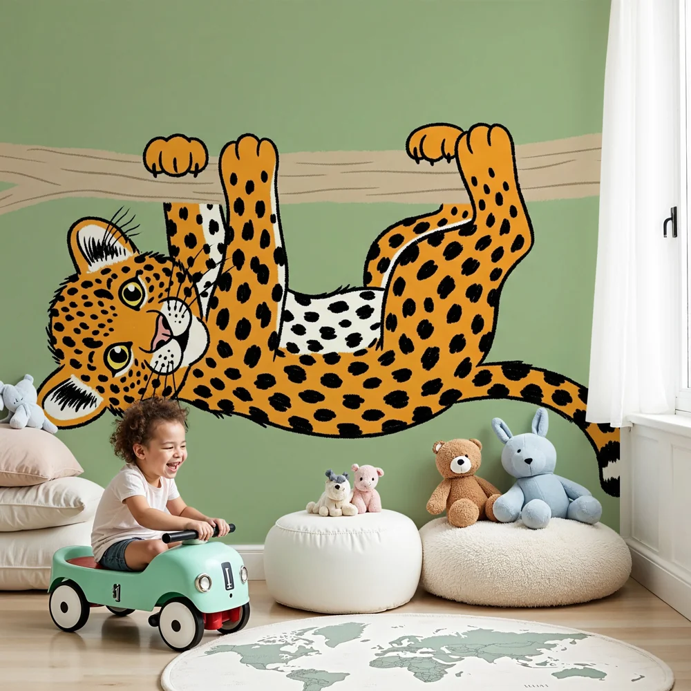 Papier de parede dječje sobe | Leopard igrač u džungli