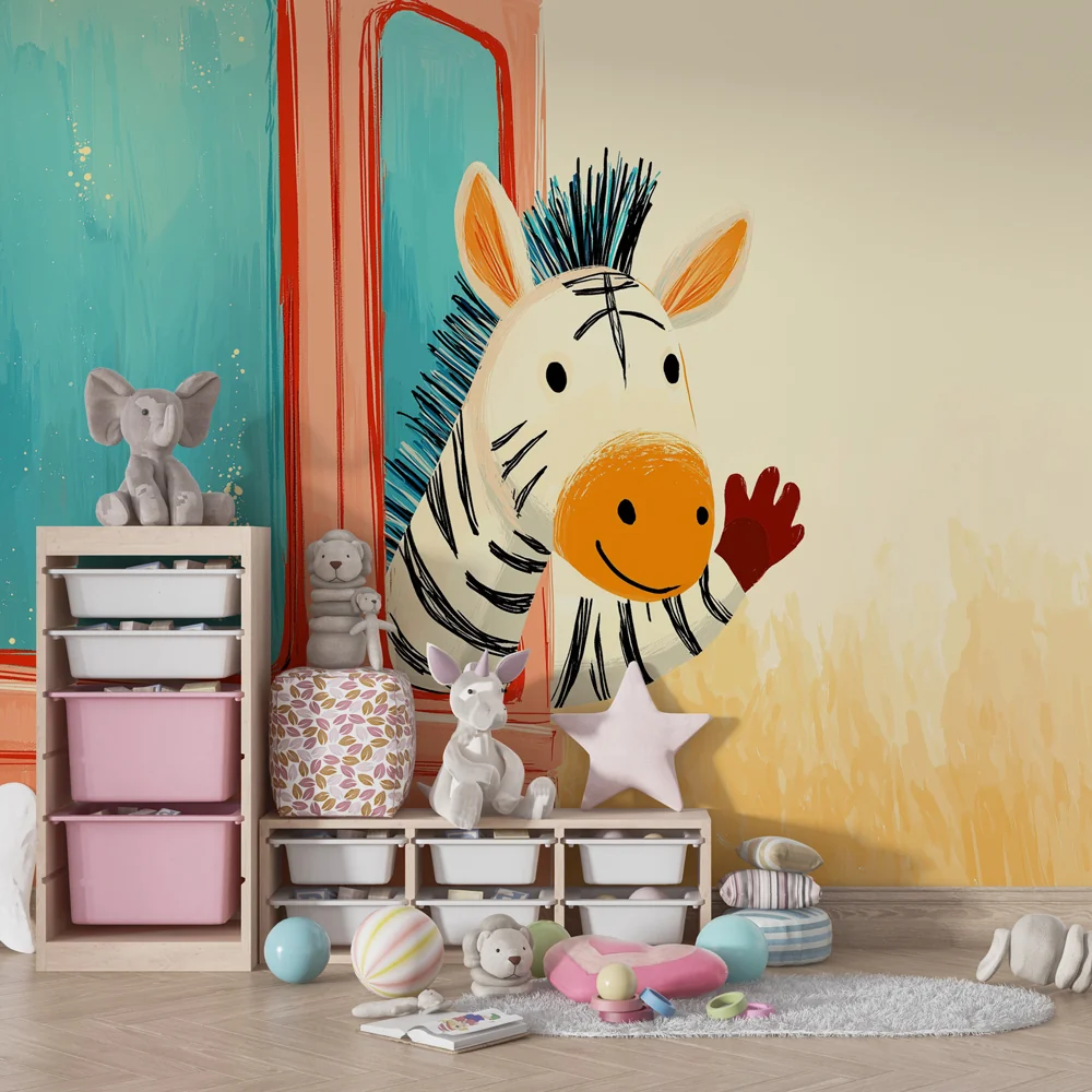 Papier de parede dječje sobe | Mali zebra u automobilu