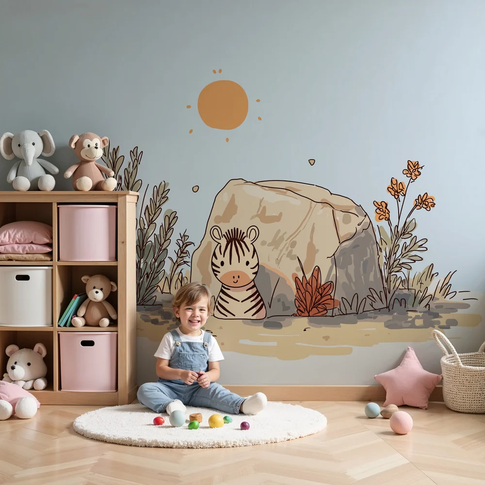 Papier de parede dječje sobe | Mali zebra i sunce