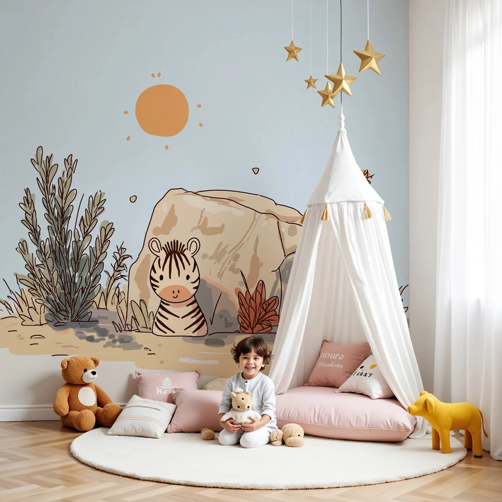 Papier de parede dječje sobe | Mali zebra i sunce