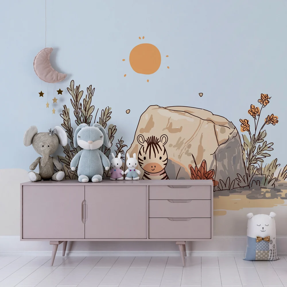 Papier de parede dječje sobe | Mali zebra i sunce