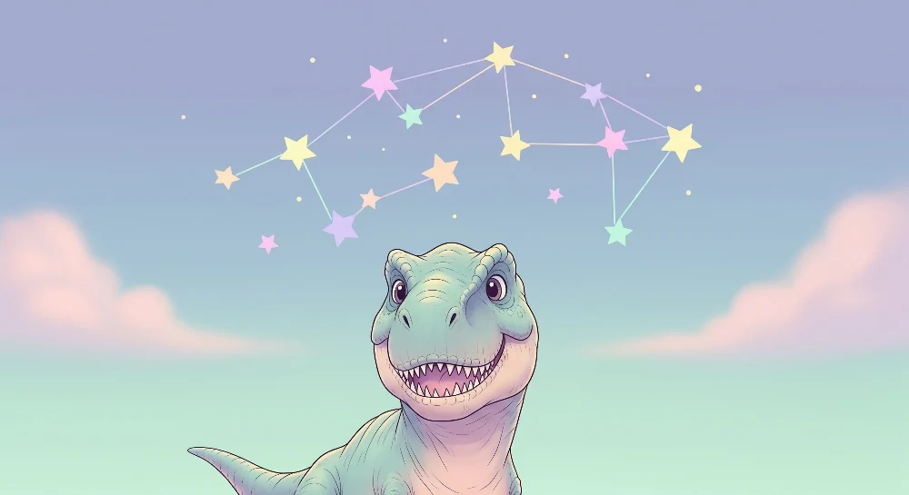 Papier de parede dječje sobe | Osmijehom dinosaurusa ispod pastelnog zvjezdanog neba