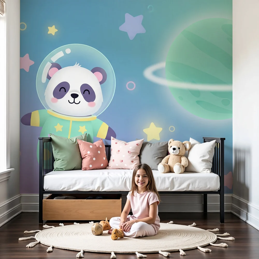Papier de parede dječje sobe | Panda astronaut u zemlji zvijezda