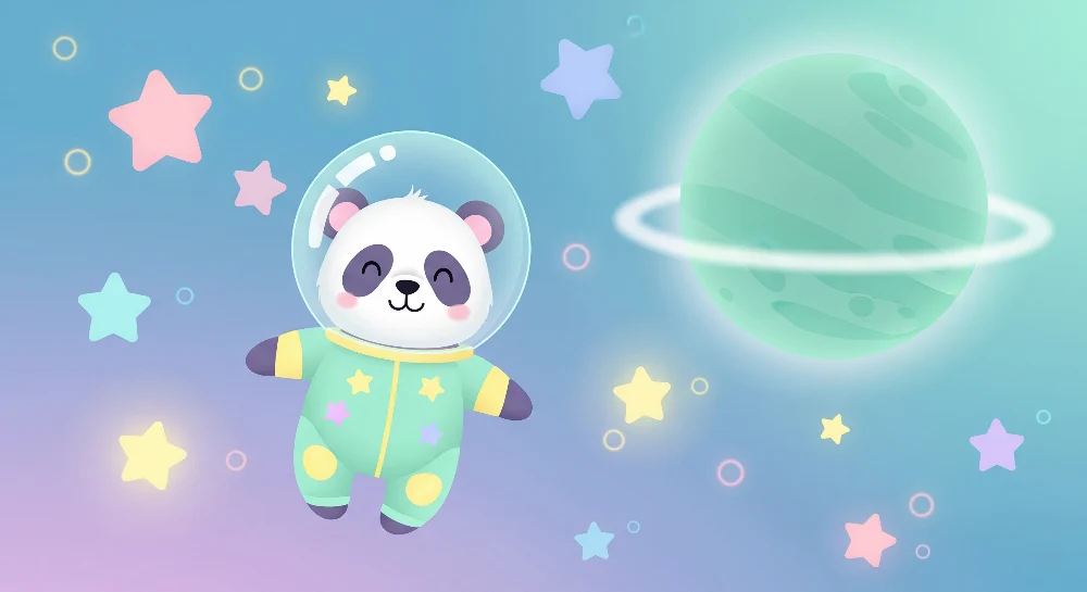 Papier de parede dječje sobe | Panda astronaut u zemlji zvijezda
