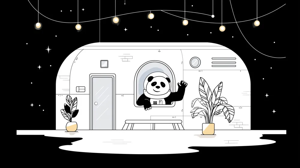 Papier de parede dječje sobe | Panda astronaut u svemirskom brodu ispod zvjezdano neba