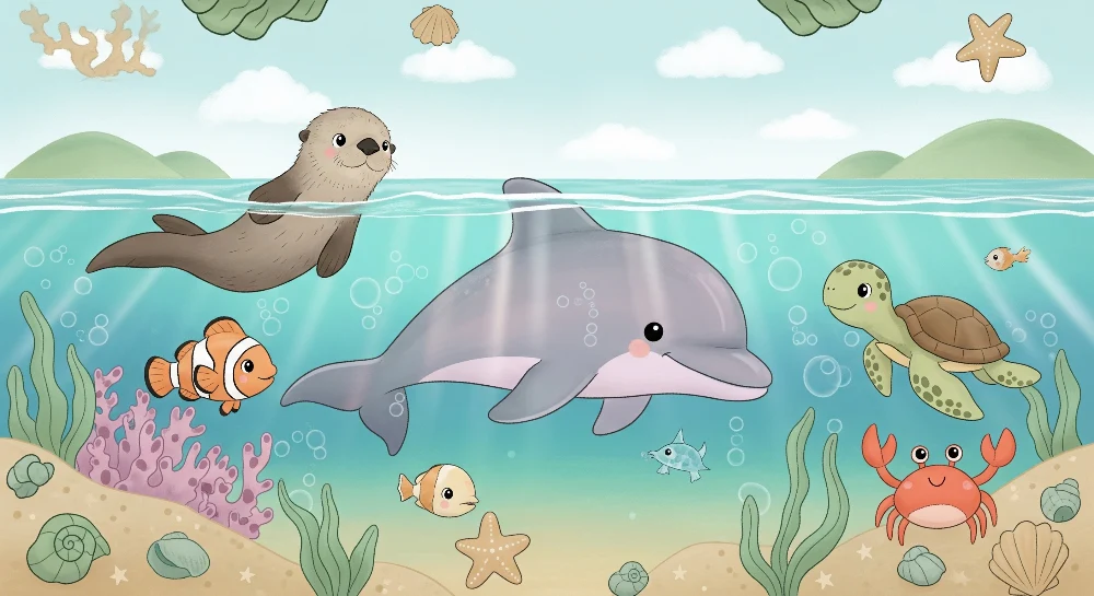 Papier de parede dječje sobe | Podvodna avantura s morskim životinjama