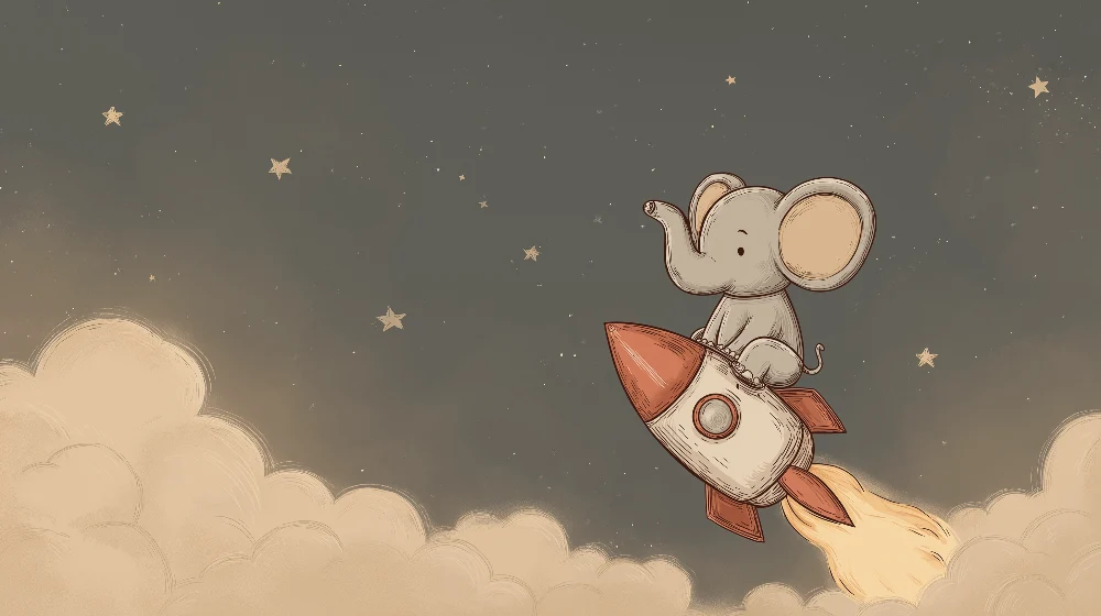 Papier de parede dječje sobe | Slon astronaut koji putuje kroz svemir
