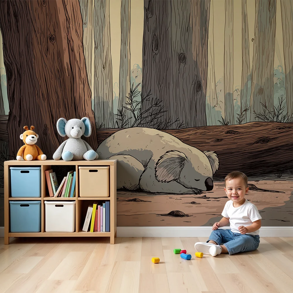 Papier de parede dječje sobe | Spavaći koala u mirnoj šumi