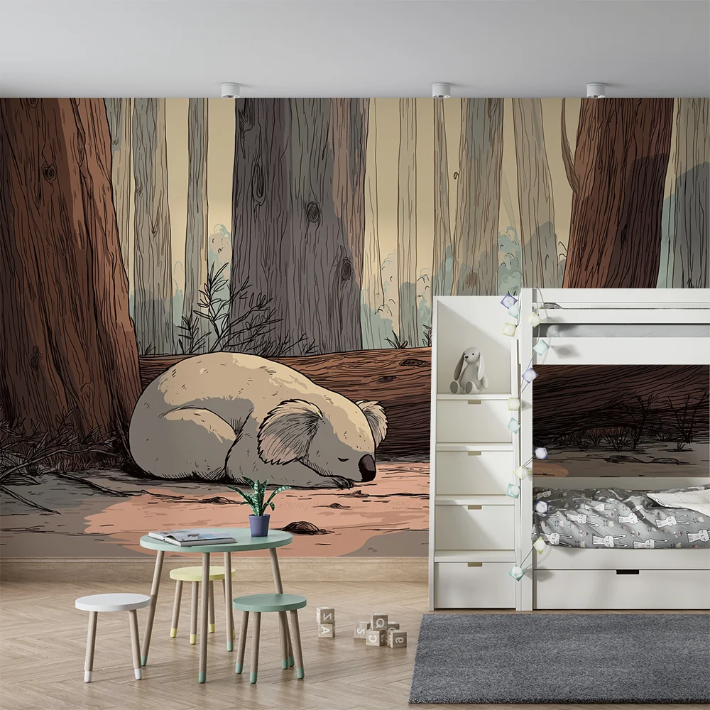 Papier de parede dječje sobe | Spavaći koala u mirnoj šumi