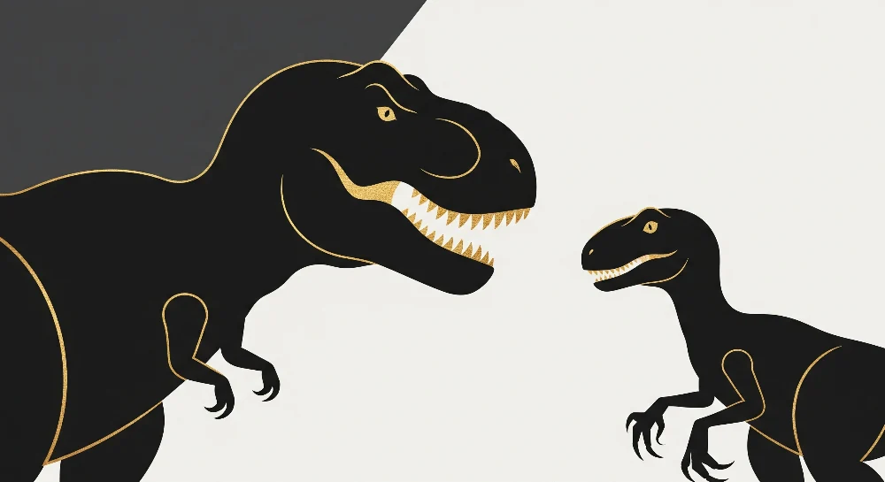 Papier de parede dječje sobe | Stilizirani dinosaurusi u crnoj i zlatnoj boji na minimalističkoj pozadini