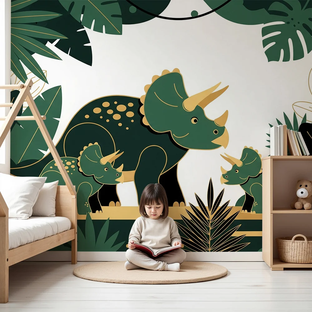 Papier de parede dječje sobe | Triceratops dinosaurusa u bujnoj džungli