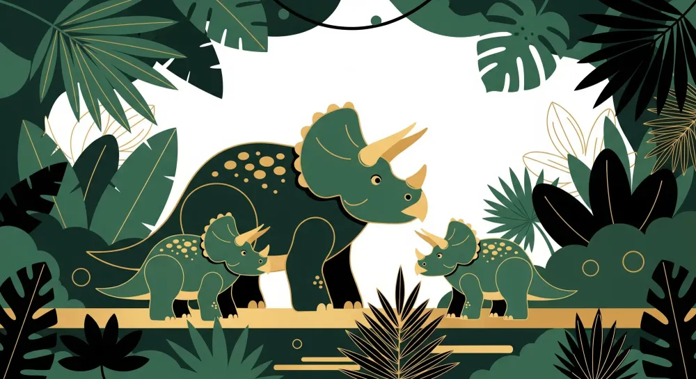 Papier de parede dječje sobe | Triceratops dinosaurusa u bujnoj džungli