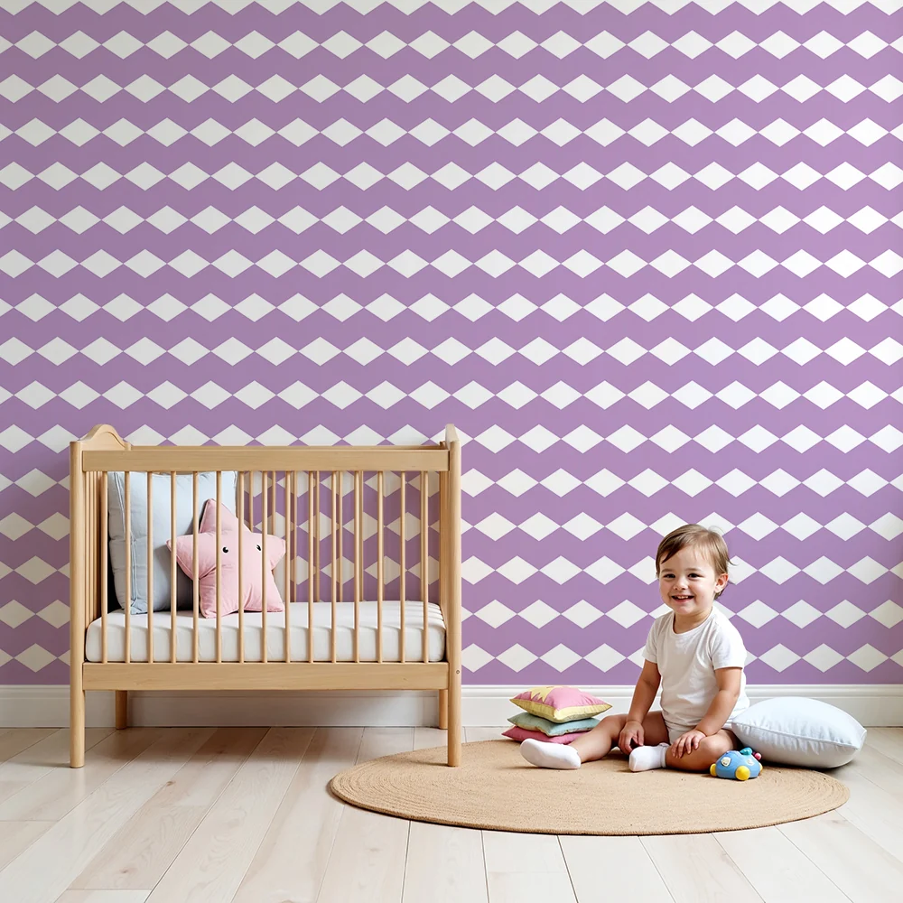 Papier de parede za dječju sobu | Violetni i bijeli rombovi za nježnu atmosferu