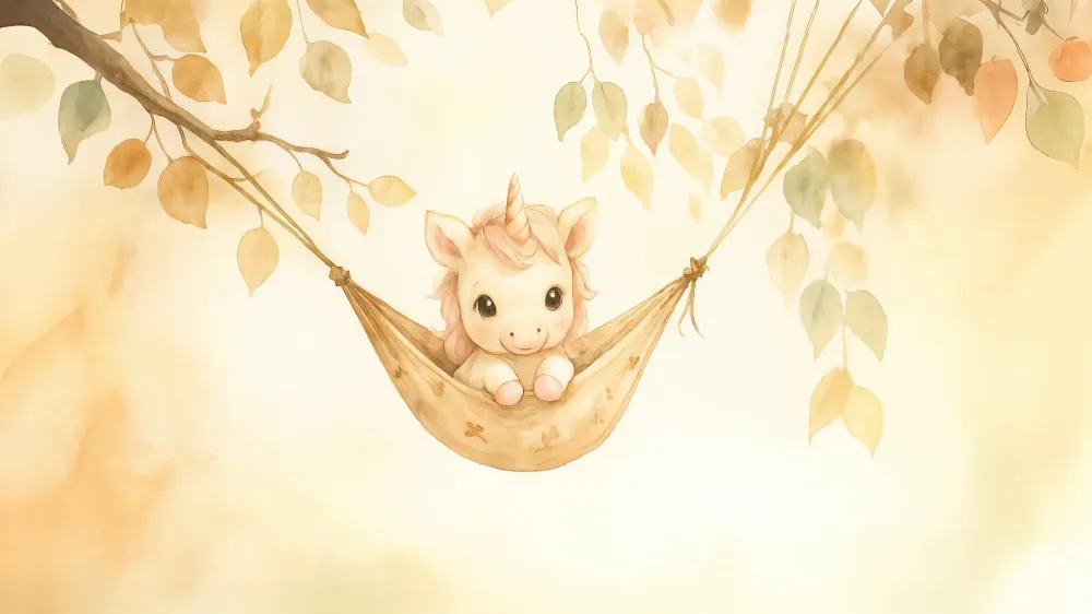 Papier de parede quarto bebê | Adorável unicórnio em sua rede