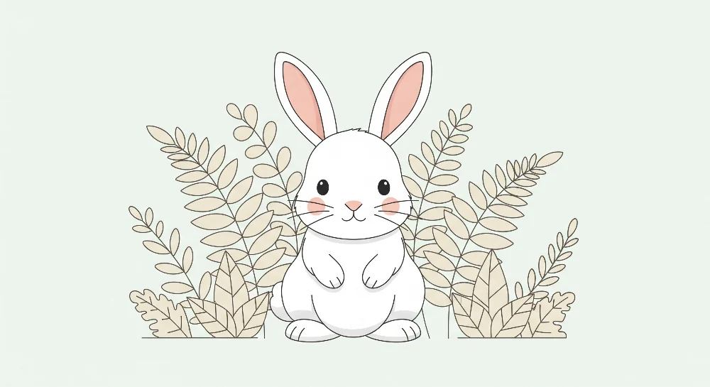 Papier de parede quarto bebê | Bonito coelho cercado por folhagem delicada