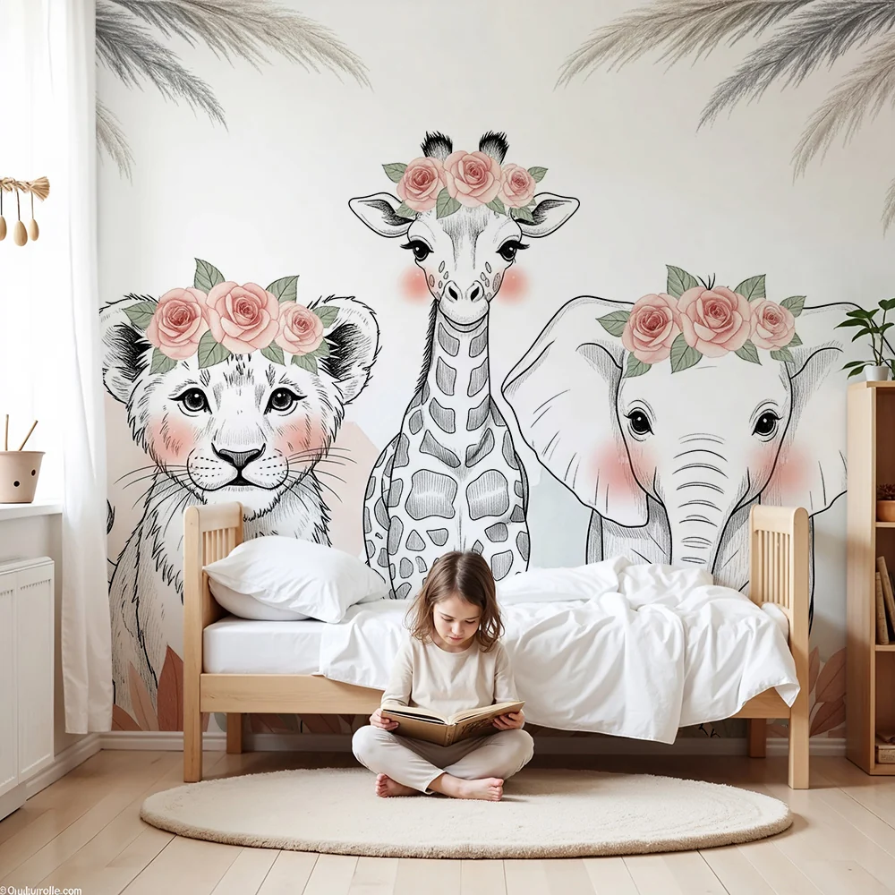 Papier de parede quarto bebê | Cute animals flower crowns