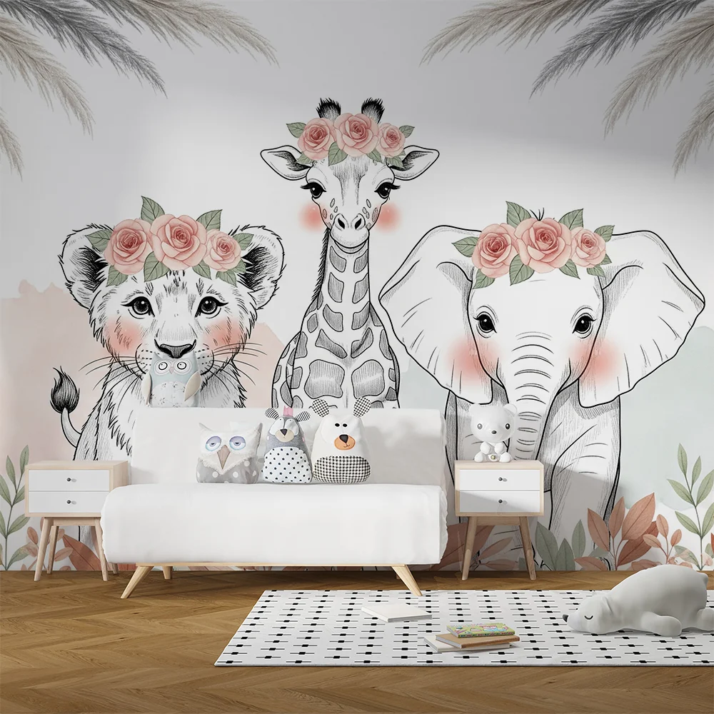Papier de parede quarto bebê | Cute animals flower crowns