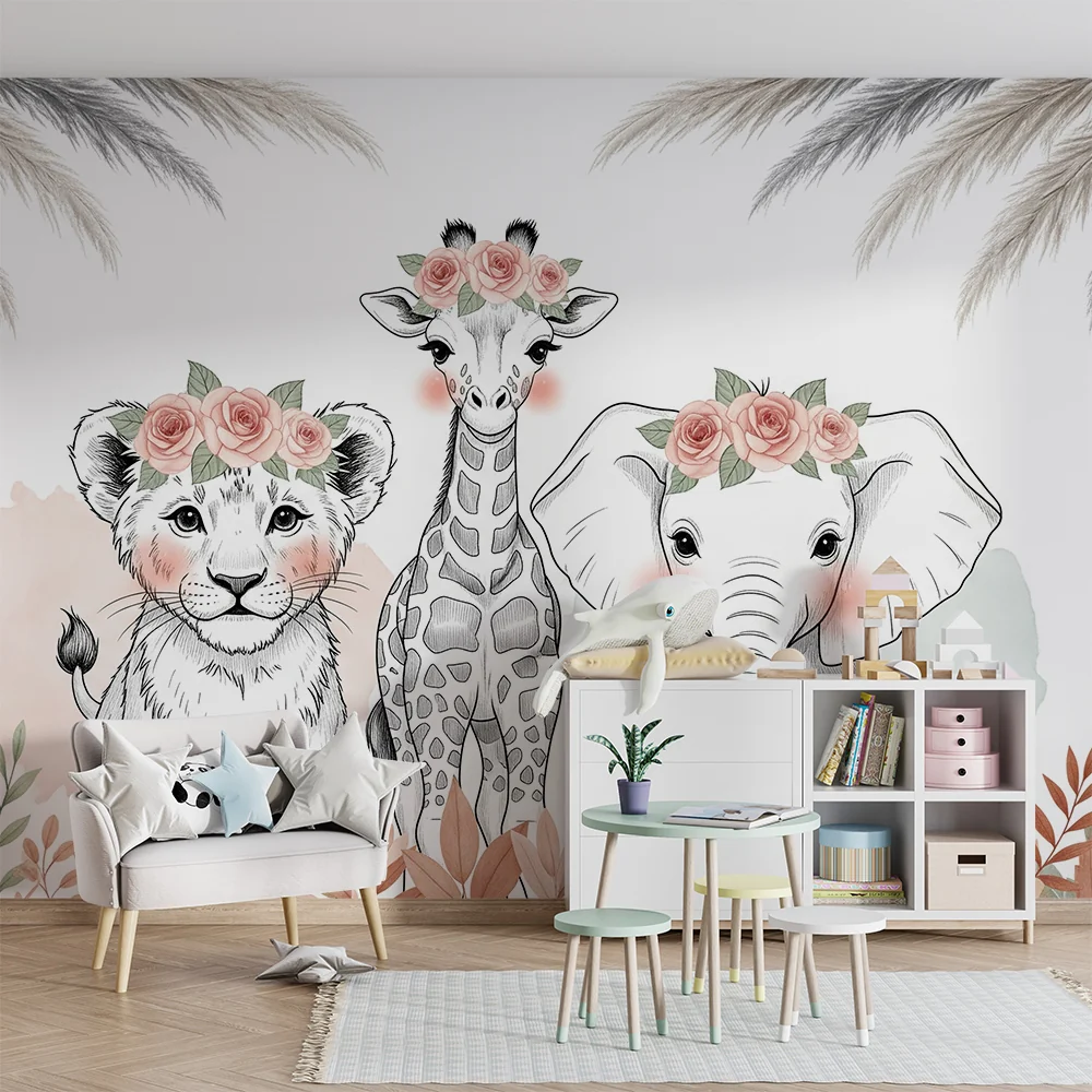 Papier de parede quarto bebê | Cute animals flower crowns