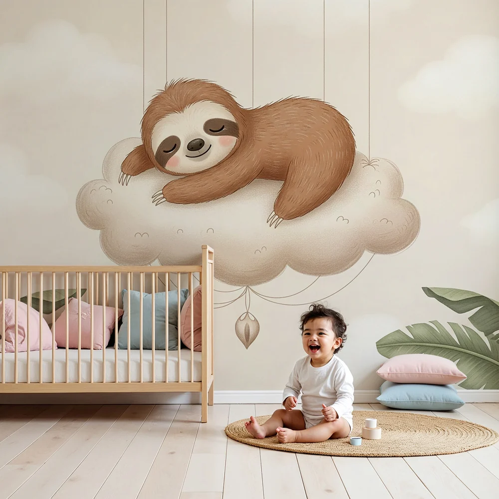 Papier de parede quarto bebê | Leno spava na oblaku