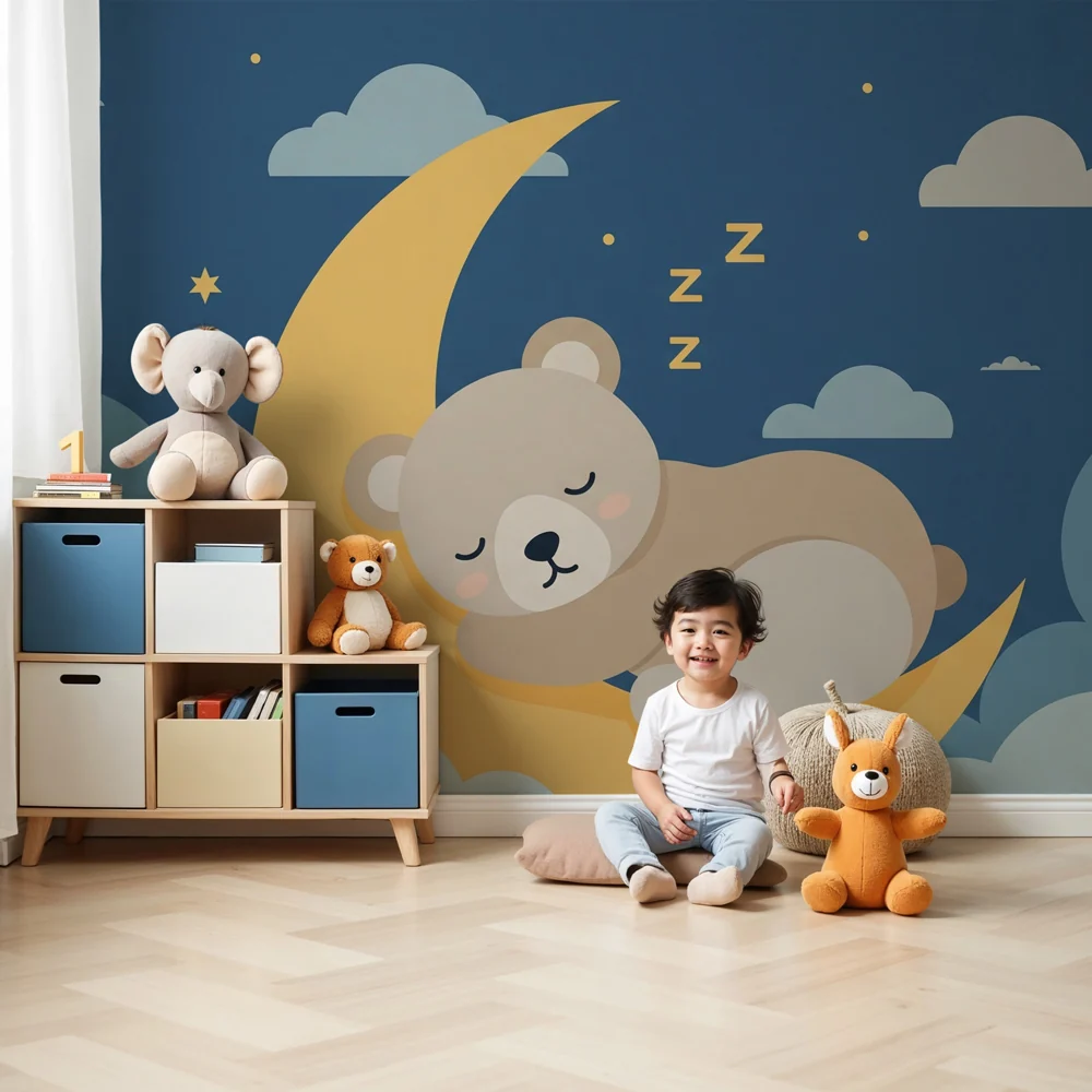 Papier de parede quarto bebê | Medvjedić koji spava na mjesecu