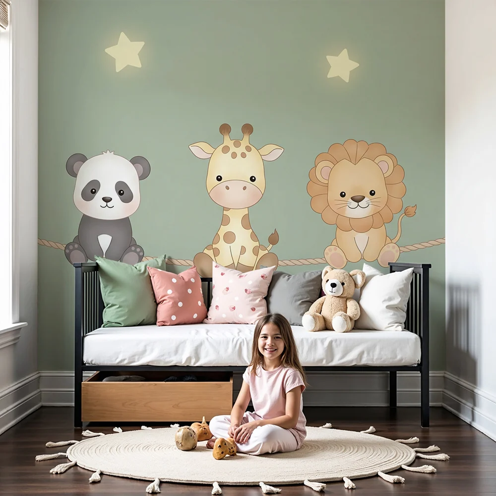 Papier de parede quarto bebê | Panda zirafa i lav pod zvijezdama